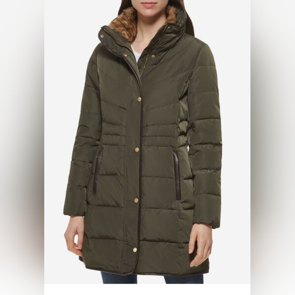 Cole Haan Faux Fur Trim Puffer Jacket - Picture 1 of 11
